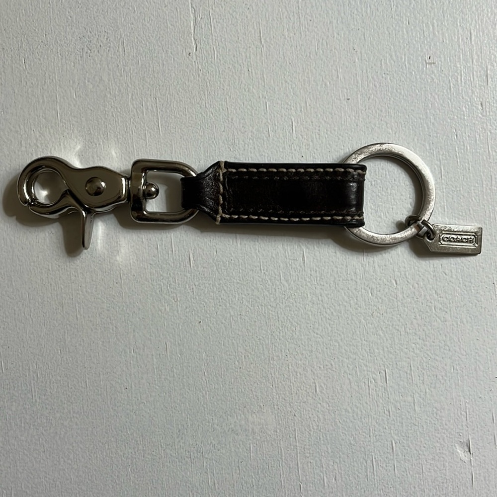Coach Trigger Snap Key Keychain Fob Brown Leather